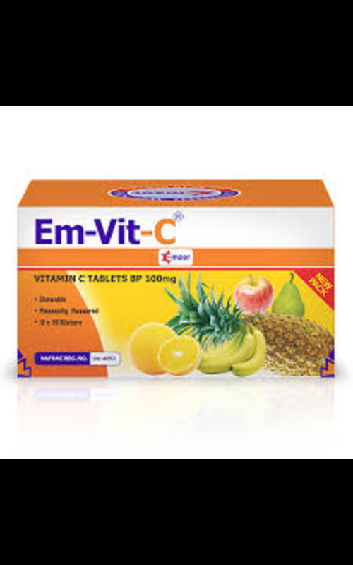 Em-vit-c vitamin c 100mg tabs by Emzor.  30 * 10tabs