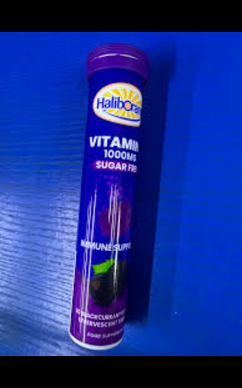 Haliborange Sugar free Vitamin c 1000mg immune support. blackcurrent flavoured effervescent tabs